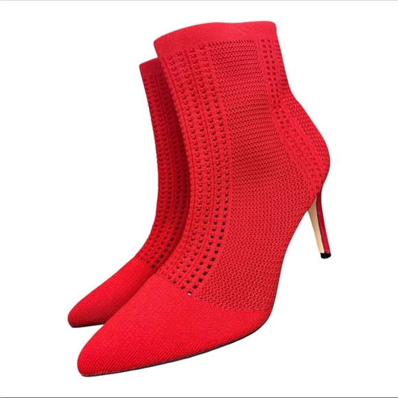 Catherine Malandrino Dnonito Pointed Toe Vibrant Red Knit Stiletto Heels Size 9 - Picture 5 of 9